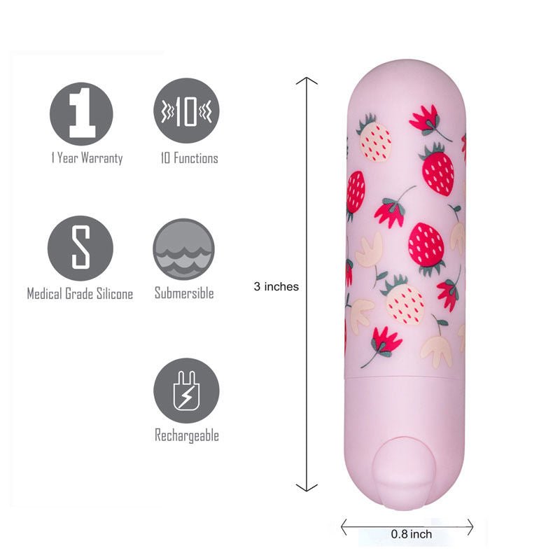 Maia bari - bullet vibrator - Product front view, with specifications  | Flirtybay.com.au